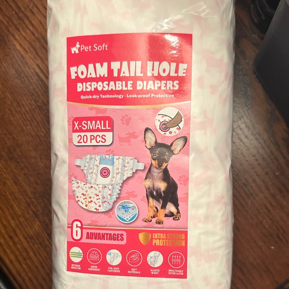 Pink Foam Tail Hole Dog Diapers - X-Small, 20 Pack